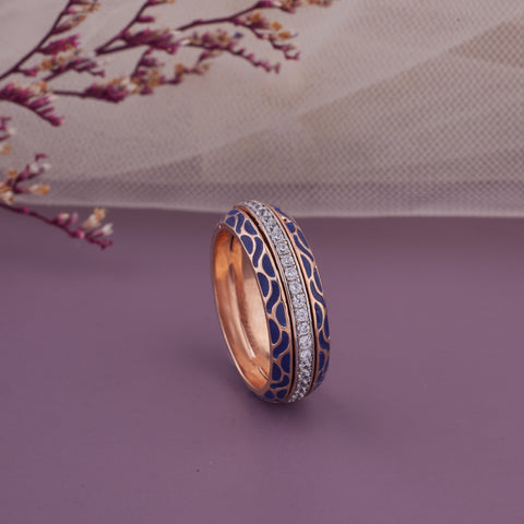 Blue Enamel Round Diamond Pave Band