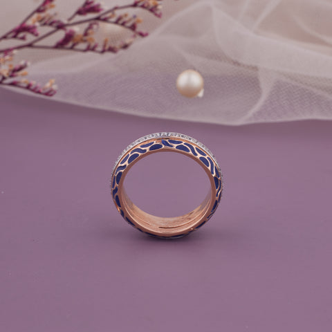 Blue Enamel Round Diamond Pave Band