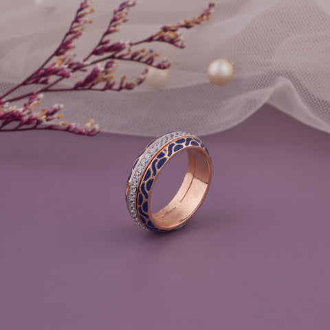 Blue Enamel Round Diamond Pave Band