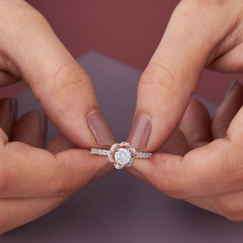 Round Diamond Floral Engagement Ring