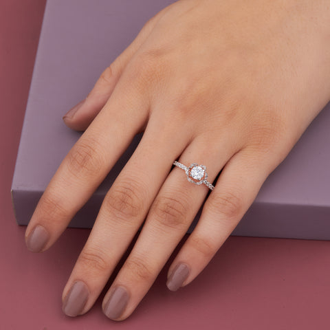 Round Diamond Floral Engagement Ring